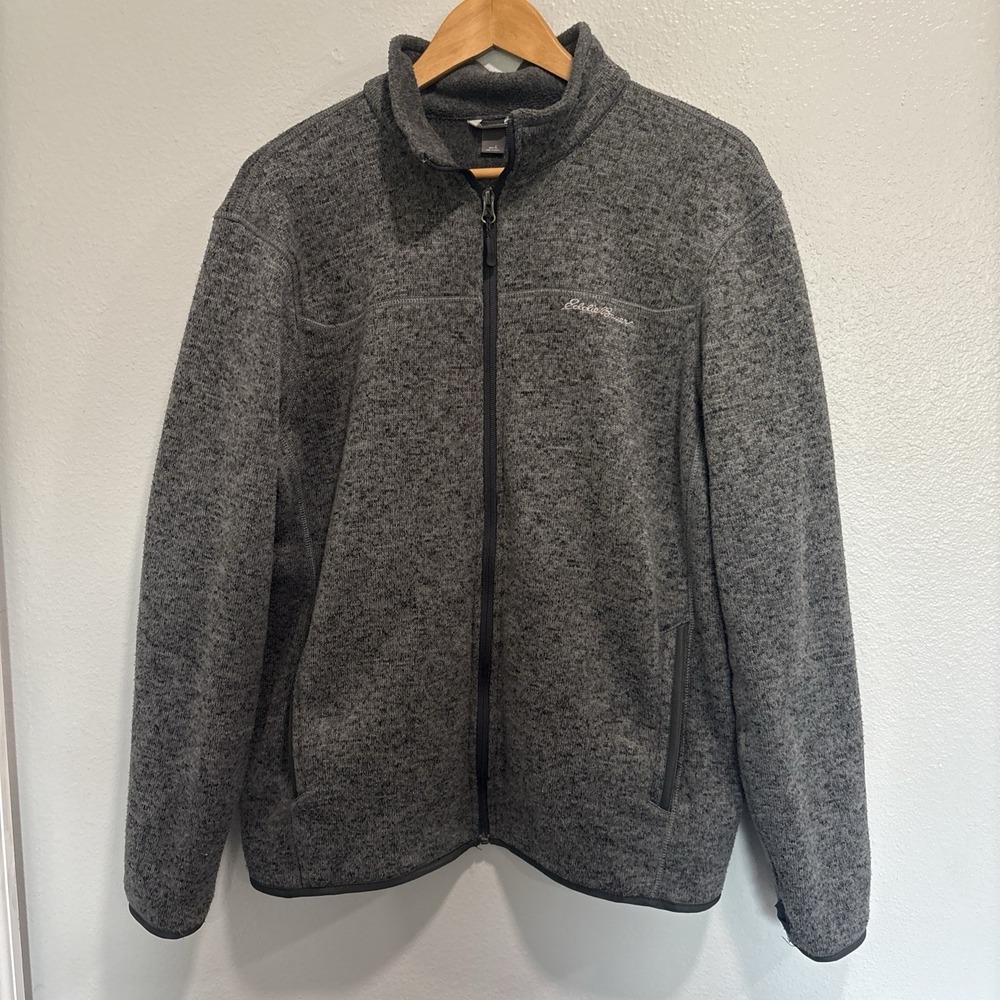 Eddie Bauer Mens Full Zip Sweater Fleece Jacket Gray Marled Size L  Winter